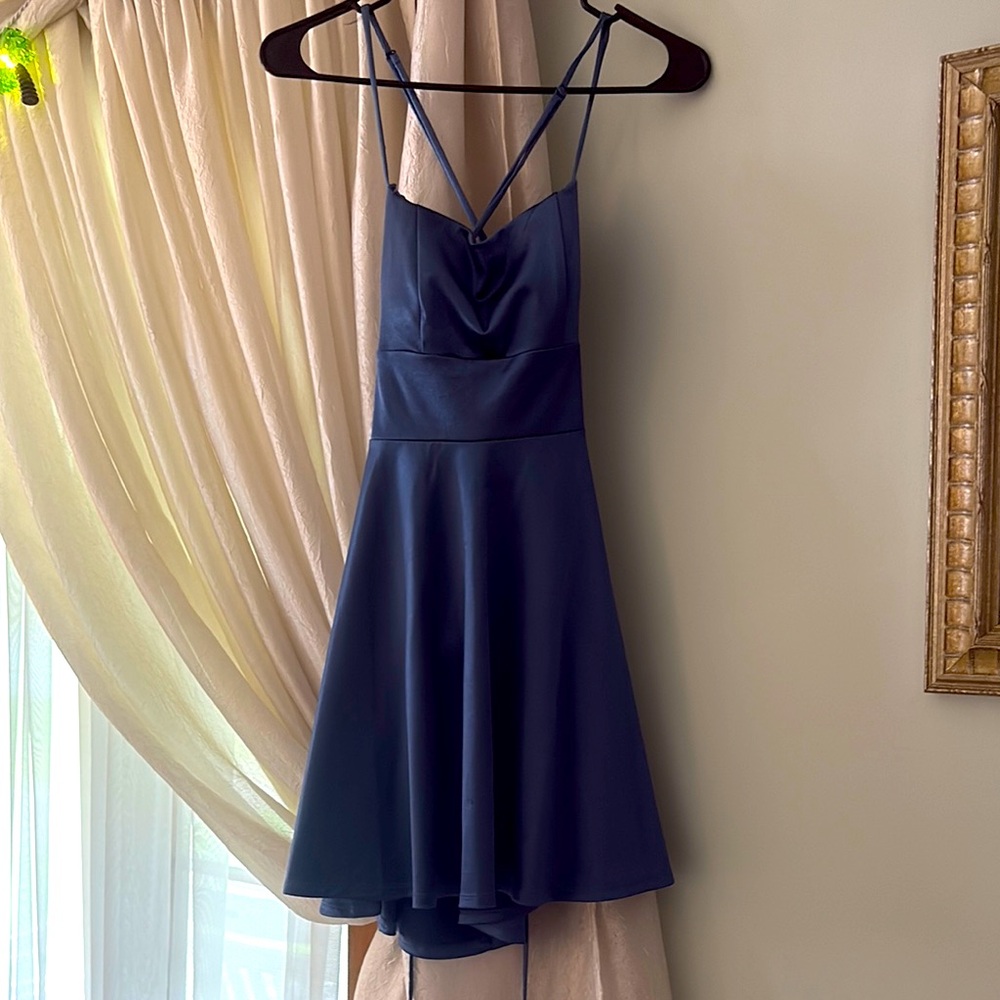 Emerald Sundae Blue Pleated Mini Dress Spaghetti Strap